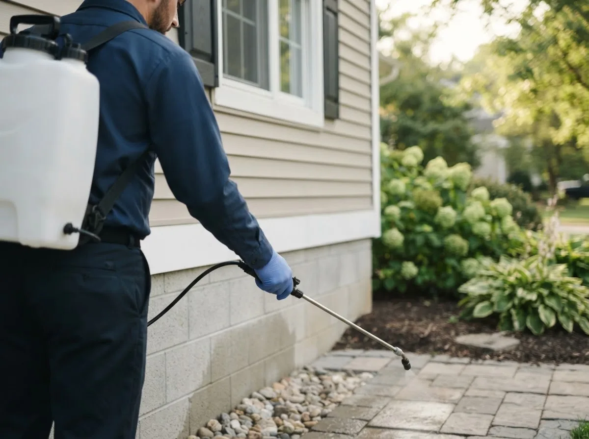 Pest control technician inspecting a home in Headland, AL